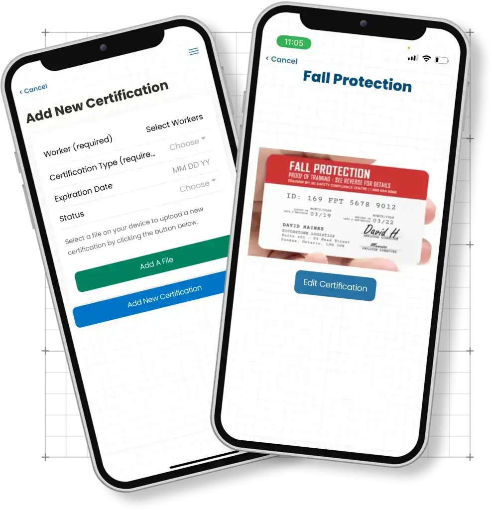 mobile construction management app showing the certifications feature