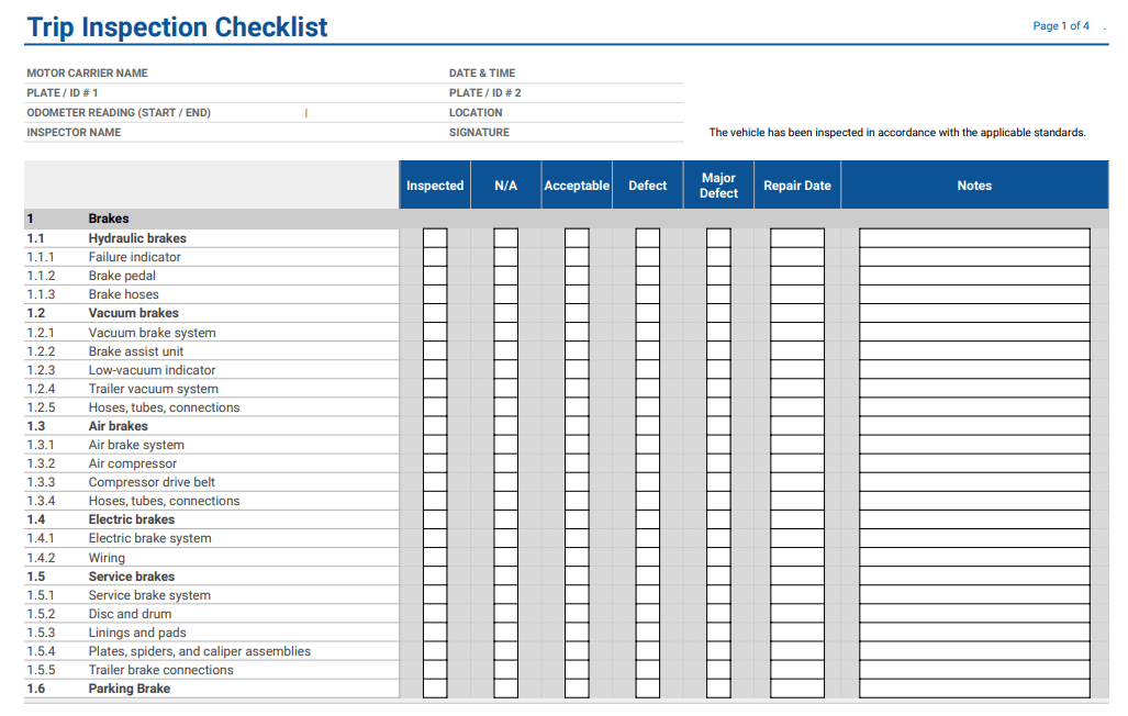 pre trip and post trip forms